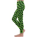 Abstract Black and Green Checkered Pattern Kids  Lightweight Velour Leggings View2