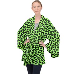 Abstract Black And Green Checkered Pattern Long Sleeve Velvet Kimono  by SpinnyChairDesigns