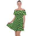 Abstract Black and Green Checkered Pattern Off Shoulder Velour Dress View1