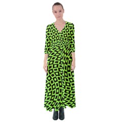 Abstract Black And Green Checkered Pattern Button Up Maxi Dress by SpinnyChairDesigns