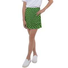 Abstract Black And Green Checkered Pattern Kids  Tennis Skirt