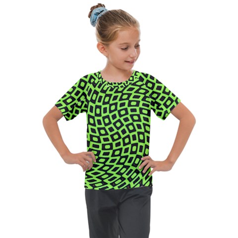 Abstract Black And Green Checkered Pattern Kids  Mesh Piece Tee by SpinnyChairDesigns