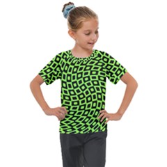 Abstract Black And Green Checkered Pattern Kids  Mesh Piece Tee