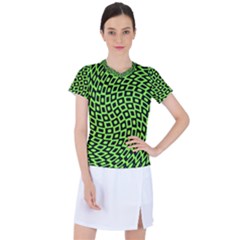 Abstract Black And Green Checkered Pattern Women s Sports Top by SpinnyChairDesigns