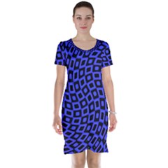 Abstract Black and Purple Checkered Pattern Short Sleeve Nightdress