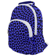 Abstract Black and Purple Checkered Pattern Rounded Multi Pocket Backpack