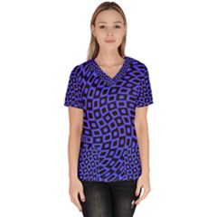 Abstract Black And Purple Checkered Pattern Women s V-neck Scrub Top by SpinnyChairDesigns