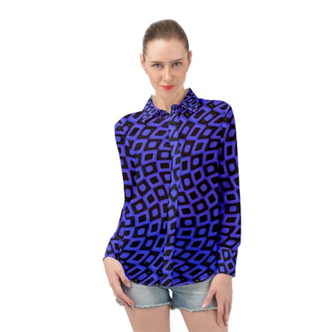 Abstract Black And Purple Checkered Pattern Long Sleeve Chiffon Shirt by SpinnyChairDesigns