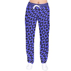 Abstract Black and Purple Checkered Pattern Women velvet Drawstring Pants