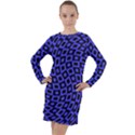 Abstract Black and Purple Checkered Pattern Long Sleeve Hoodie Dress View1