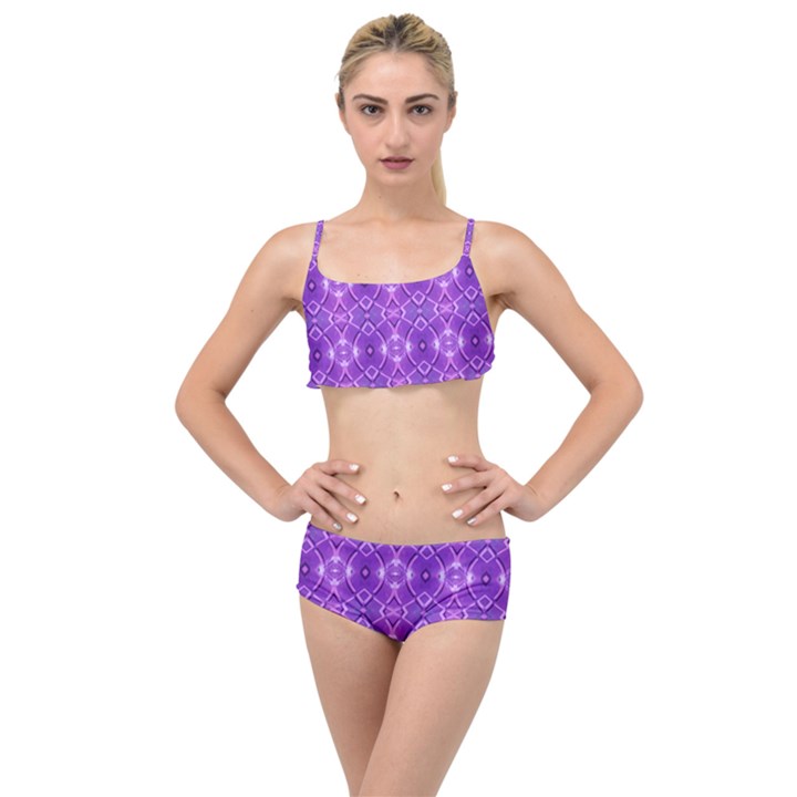 Geometric Galaxy Pattern Print Layered Top Bikini Set