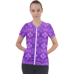 Geometric Galaxy Pattern Print Short Sleeve Zip Up Jacket by dflcprintsclothing