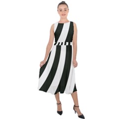 Black And White Zebra Stripes Pattern Midi Tie-back Chiffon Dress