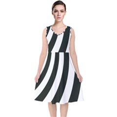 Black And White Zebra Stripes Pattern V-neck Midi Sleeveless Dress  by SpinnyChairDesigns