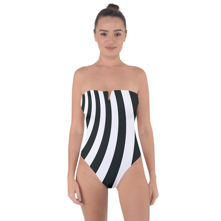 Black and White Zebra Stripes Pattern Tie Back One Piece Swimsuit