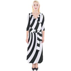 Black And White Zebra Stripes Pattern Quarter Sleeve Wrap Maxi Dress by SpinnyChairDesigns