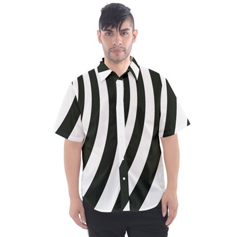 Black And White Zebra Stripes Pattern Men s Short Sleeve Shirt by SpinnyChairDesigns