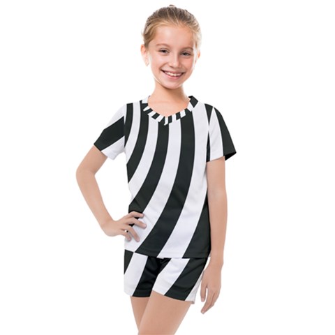 Black And White Zebra Stripes Pattern Kids  Mesh Tee And Shorts Set by SpinnyChairDesigns