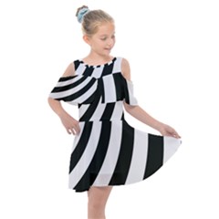 Black And White Zebra Stripes Pattern Kids  Shoulder Cutout Chiffon Dress by SpinnyChairDesigns