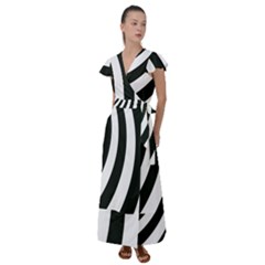 Black And White Zebra Stripes Pattern Flutter Sleeve Maxi Dress by SpinnyChairDesigns