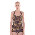 Monarch Butterfly Wings Pattern Boyleg Halter Swimsuit  View1