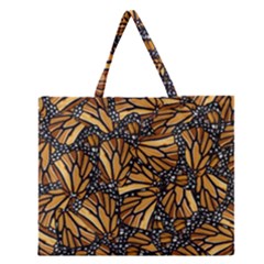 Monarch Butterfly Wings Pattern Zipper Large Tote Bag by SpinnyChairDesigns