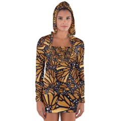 Monarch Butterfly Wings Pattern Long Sleeve Hooded T-shirt by SpinnyChairDesigns