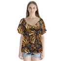 Monarch Butterfly Wings Pattern V-Neck Flutter Sleeve Top View1