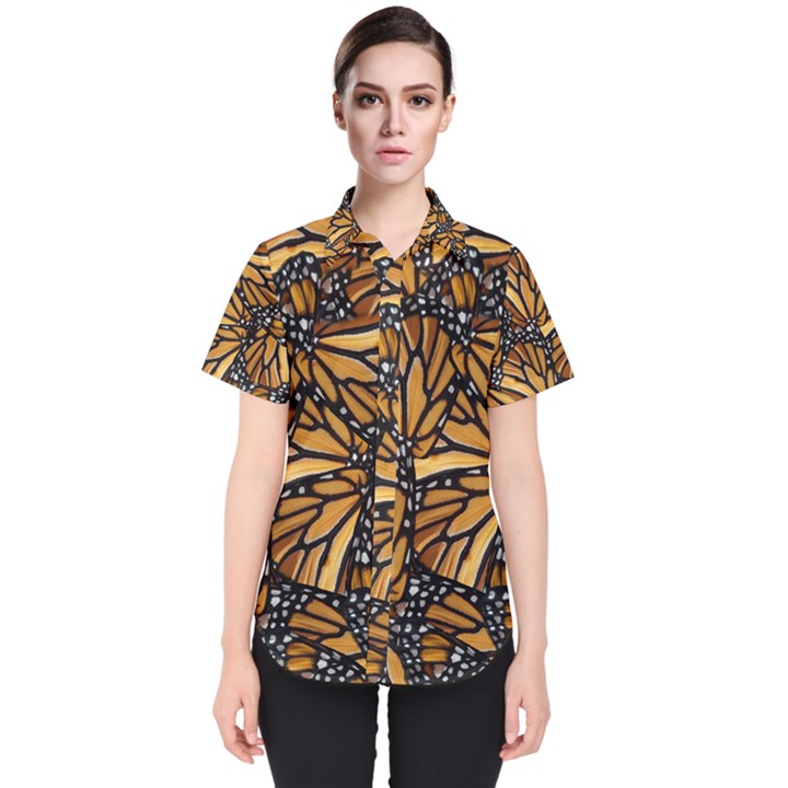 Monarch Butterfly Wings Pattern Women s Short Sleeve Shirt