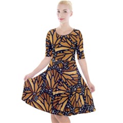 Monarch Butterfly Wings Pattern Quarter Sleeve A-line Dress by SpinnyChairDesigns