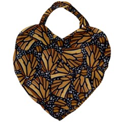 Monarch Butterfly Wings Pattern Giant Heart Shaped Tote by SpinnyChairDesigns