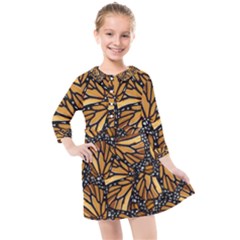 Monarch Butterfly Wings Pattern Kids  Quarter Sleeve Shirt Dress