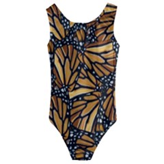 Monarch Butterfly Wings Pattern Kids  Cut-out Back One Piece Swimsuit by SpinnyChairDesigns