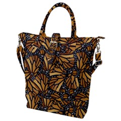 Monarch Butterfly Wings Pattern Buckle Top Tote Bag by SpinnyChairDesigns