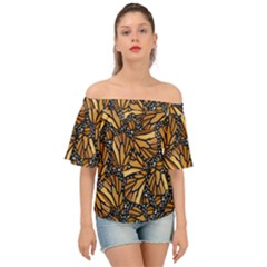 Monarch Butterfly Wings Pattern Off Shoulder Short Sleeve Top by SpinnyChairDesigns