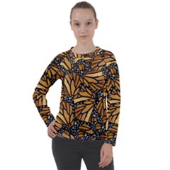 Monarch Butterfly Wings Pattern Women s Long Sleeve Raglan Tee