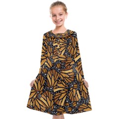 Monarch Butterfly Wings Pattern Kids  Midi Sailor Dress by SpinnyChairDesigns