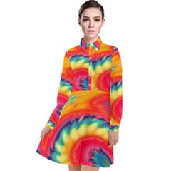 Colorful Dark Tie Dye Pattern Long Sleeve Chiffon Shirt Dress by SpinnyChairDesigns