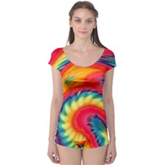 Colorful Dark Tie Dye Pattern Boyleg Leotard  by SpinnyChairDesigns