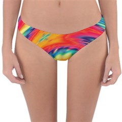 Colorful Dark Tie Dye Pattern Reversible Hipster Bikini Bottoms by SpinnyChairDesigns