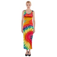 Colorful Dark Tie Dye Pattern Fitted Maxi Dress by SpinnyChairDesigns