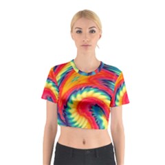 Colorful Dark Tie Dye Pattern Cotton Crop Top by SpinnyChairDesigns