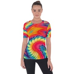 Colorful Dark Tie Dye Pattern Shoulder Cut Out Short Sleeve Top by SpinnyChairDesigns