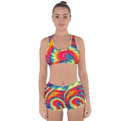 Colorful Dark Tie Dye Pattern Racerback Boyleg Bikini Set by SpinnyChairDesigns