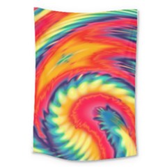 Colorful Dark Tie Dye Pattern Large Tapestry by SpinnyChairDesigns