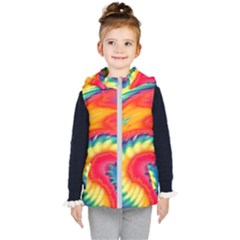 Colorful Dark Tie Dye Pattern Kids  Hooded Puffer Vest by SpinnyChairDesigns