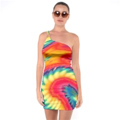 Colorful Dark Tie Dye Pattern One Soulder Bodycon Dress by SpinnyChairDesigns