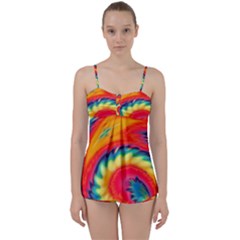 Colorful Dark Tie Dye Pattern Babydoll Tankini Set by SpinnyChairDesigns