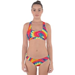 Colorful Dark Tie Dye Pattern Cross Back Hipster Bikini Set by SpinnyChairDesigns