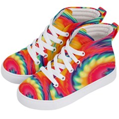 Colorful Dark Tie Dye Pattern Kids  Hi-top Skate Sneakers by SpinnyChairDesigns